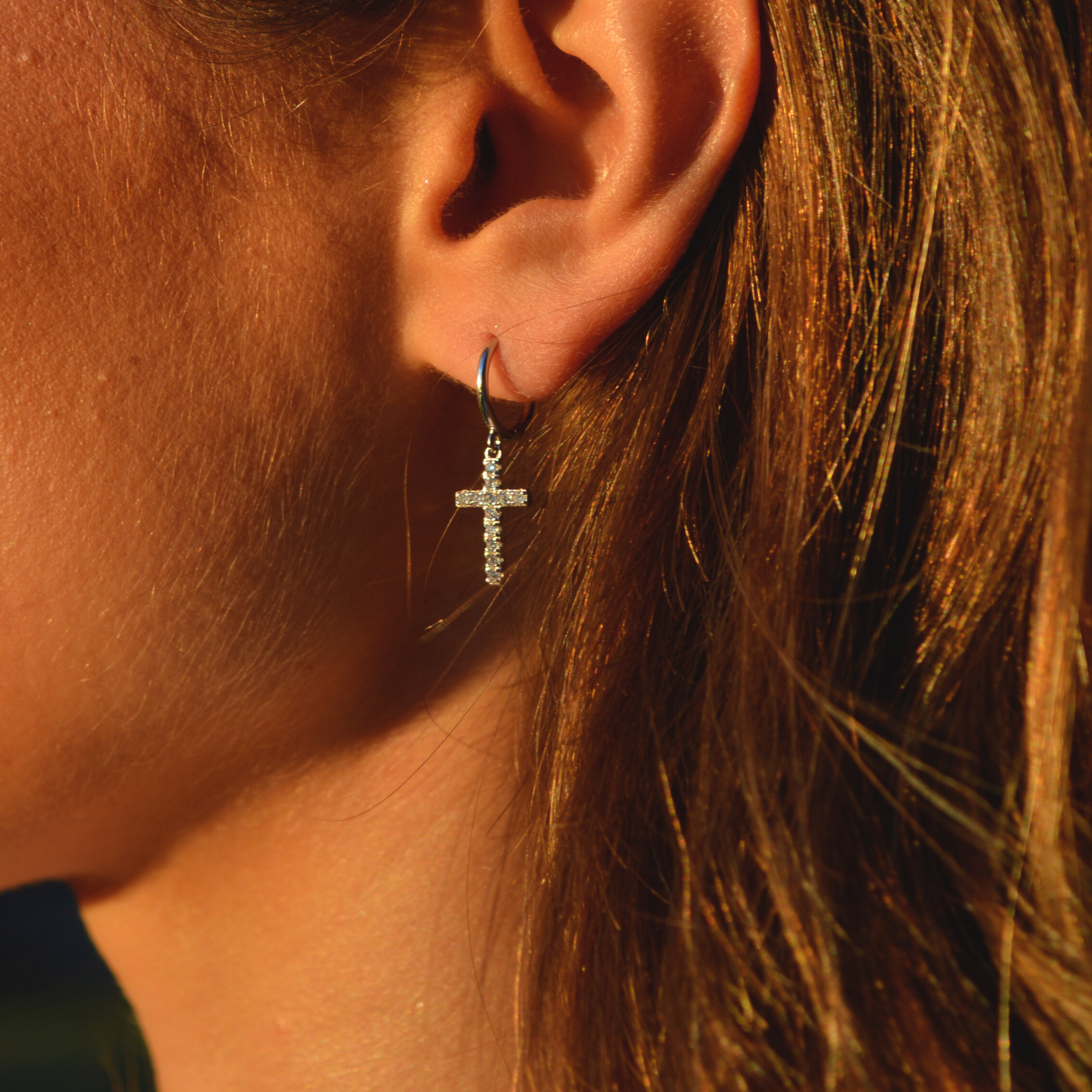 Diamond Cross Earrings